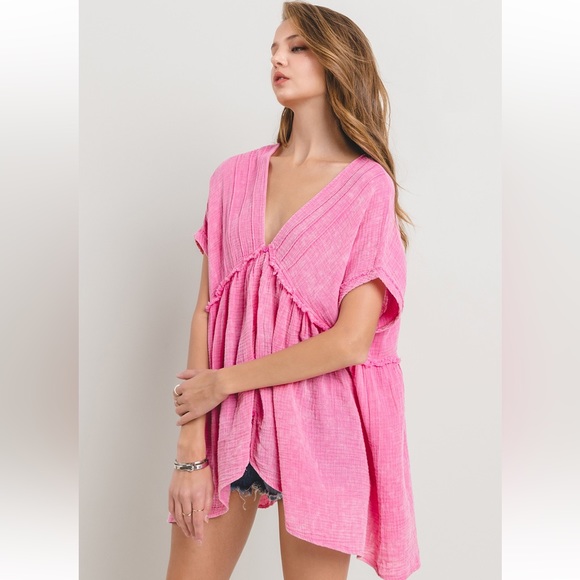 ShopEvelynne Tops - 34 Boho Gauze Raw Edge Button Down Top